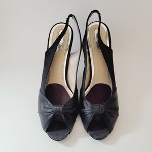 Sam &‎ Libby Black Satin Peep Toe Sling Back Heels